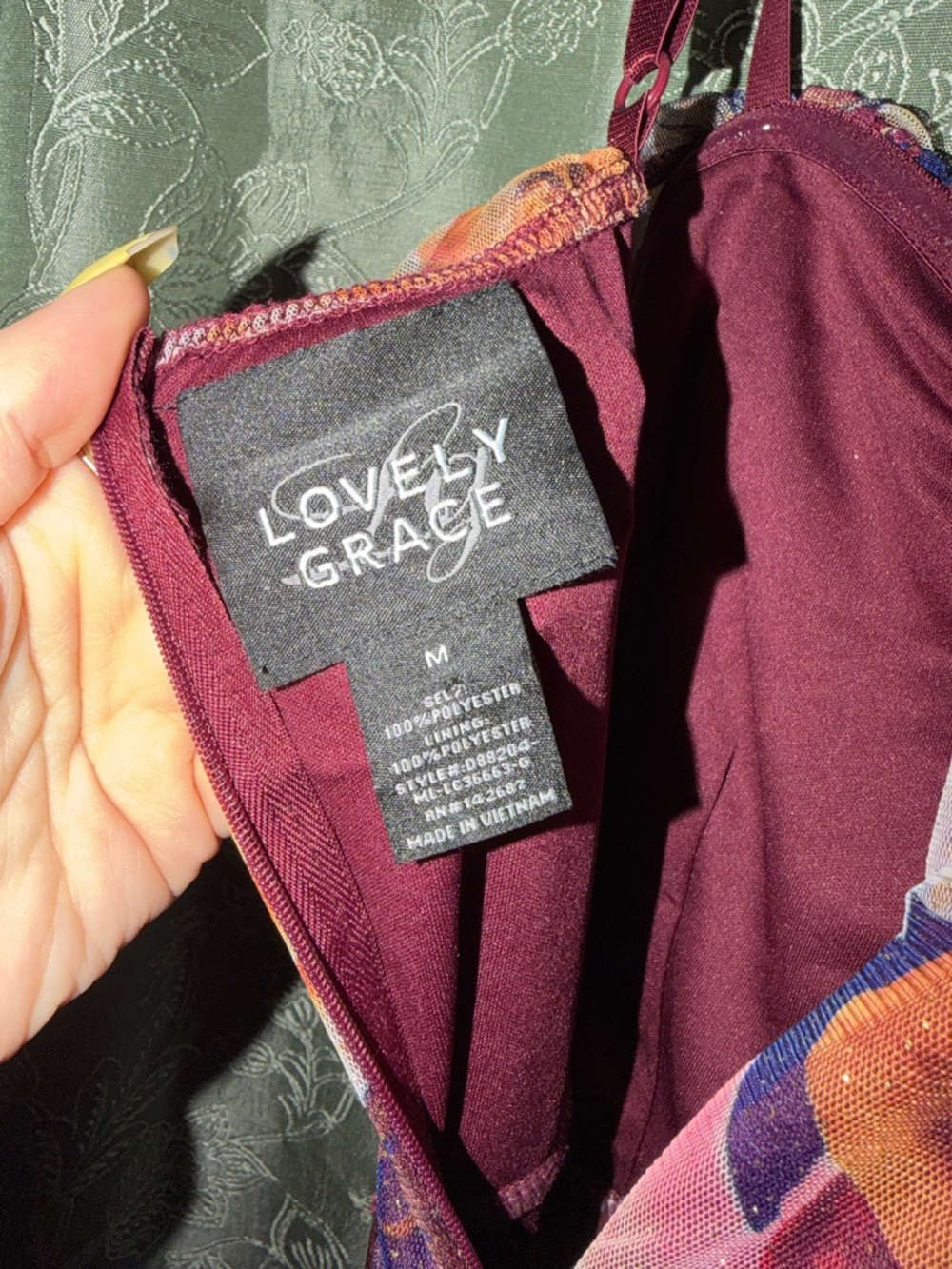Floral Burgundy Off-Shoulder Maxi Dress with Tie Waist - Picture 3 of 3